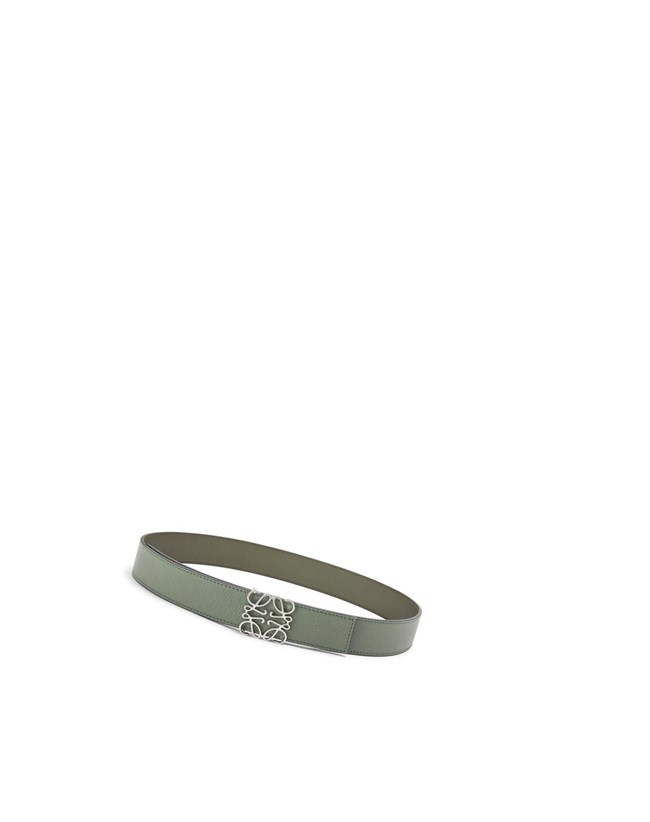 Loewe Reversible Anagram belt in soft grained calfskin Noir Kaki Vert | 0531KYSIU