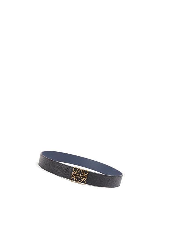 Loewe Reversible Anagram belt in soft grained calfskin Noir Doré | 4835HSNFO