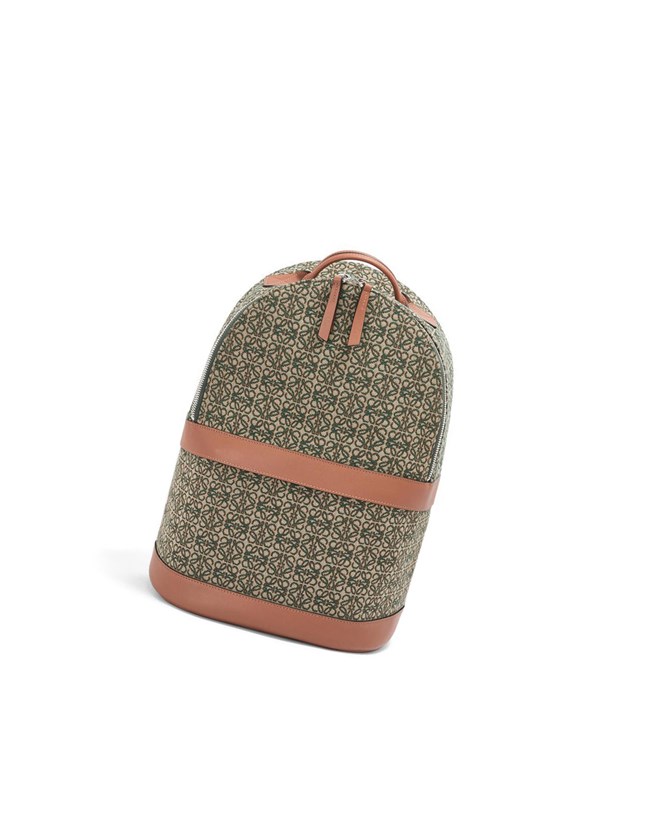 Loewe Round backpack in Anagram jacquard and calfskin Kaki Vert | 7210ZNKPT