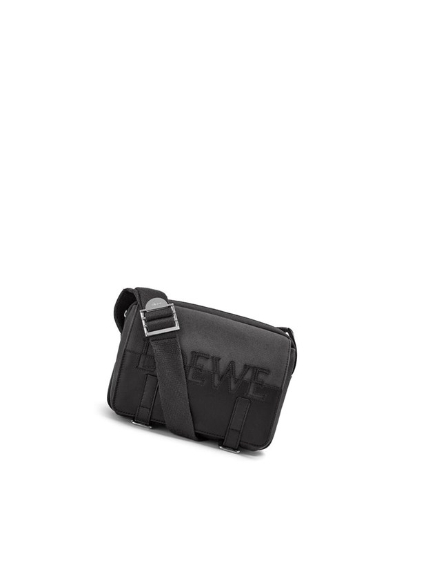 Loewe Signature XS Military messenger bag in canvas and classic calfskin Noir | 5108DXSCE