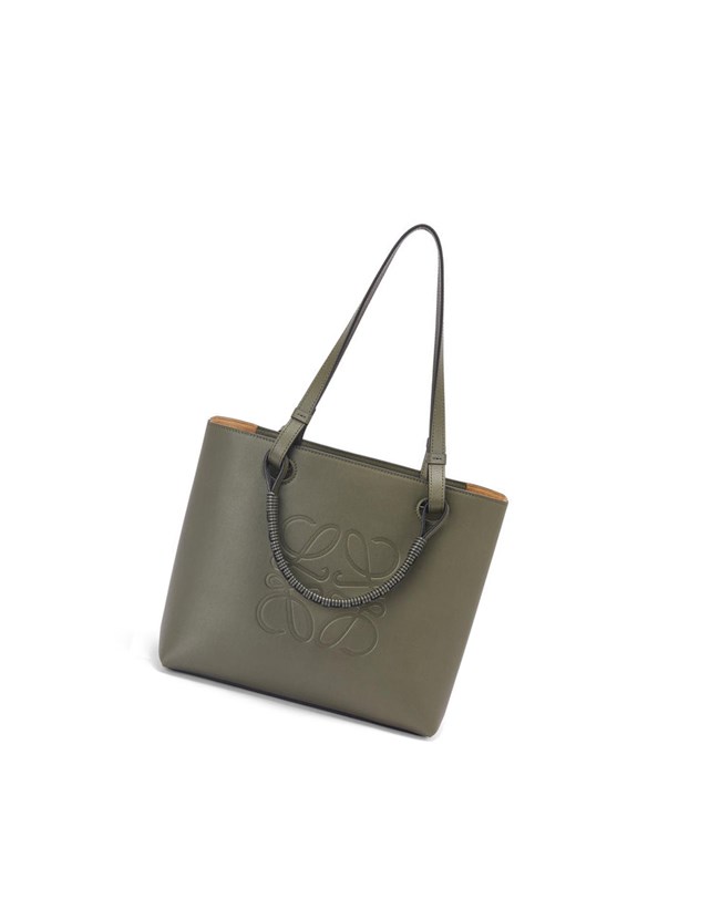 Loewe Small Anagram Tote bag in classic calfskin Kaki Vert | 8190IJSHG