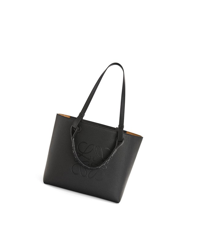 Loewe Small Anagram Tote in grained calfskin Noir | 9356OLINY