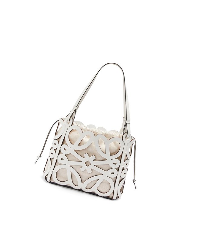 Loewe Small Anagram cut-out tote in box calfskin Blanche | 8096PAUZQ