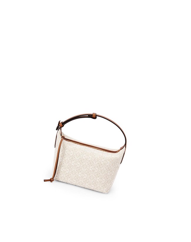 Loewe Small Cubi bag in Anagram jacquard and calfskin Ecru / Tan | 8250WCAHE