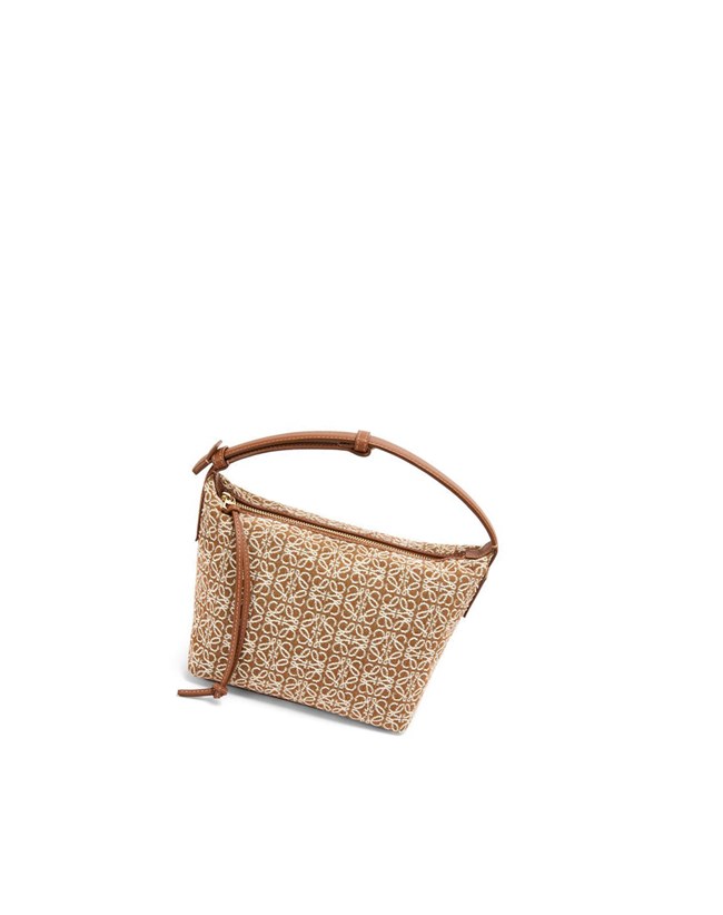 Loewe Small Cubi bag in Anagram jacquard and calfskin Tan / Pecan | 8372NAOIJ