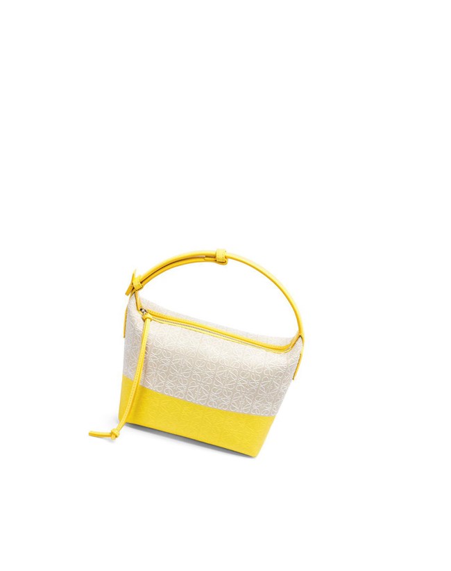 Loewe Small Cubi bag in coated jacquard and calfskin Citron | 2487XJHDK