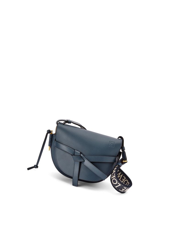 Loewe Small Gate bag in soft calfskin and jacquard Bleu | 9068TZDWR