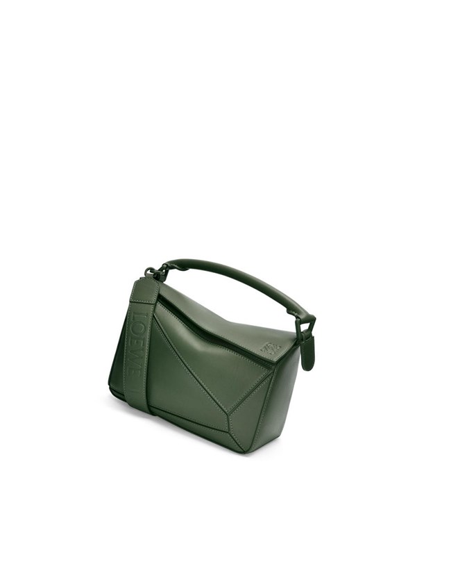 Loewe Small Puzzle bag in satin calfskin Kaki | 4586BPIDZ