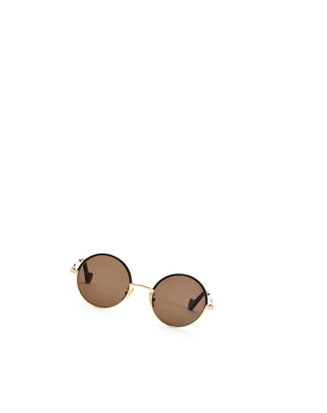 Loewe Small round sunglasses in metal Marron Foncé | 8951PXBAY
