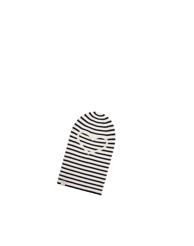 Loewe Stripe heart balaclava in wool Blanche Bleu Marine Bleu | 9145OCZNL