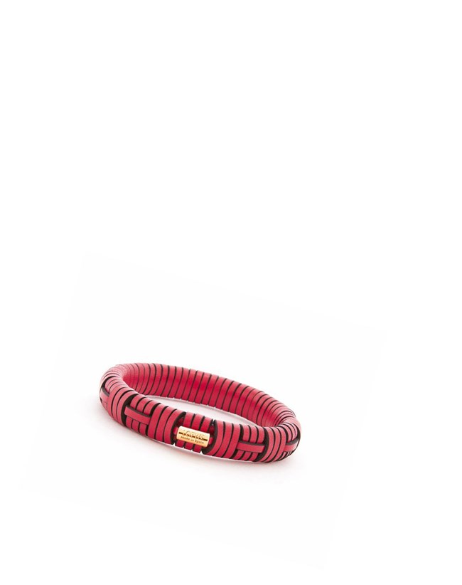 Loewe Woven bangle in brass and classic calfskin Fushia | 6482XNHJS